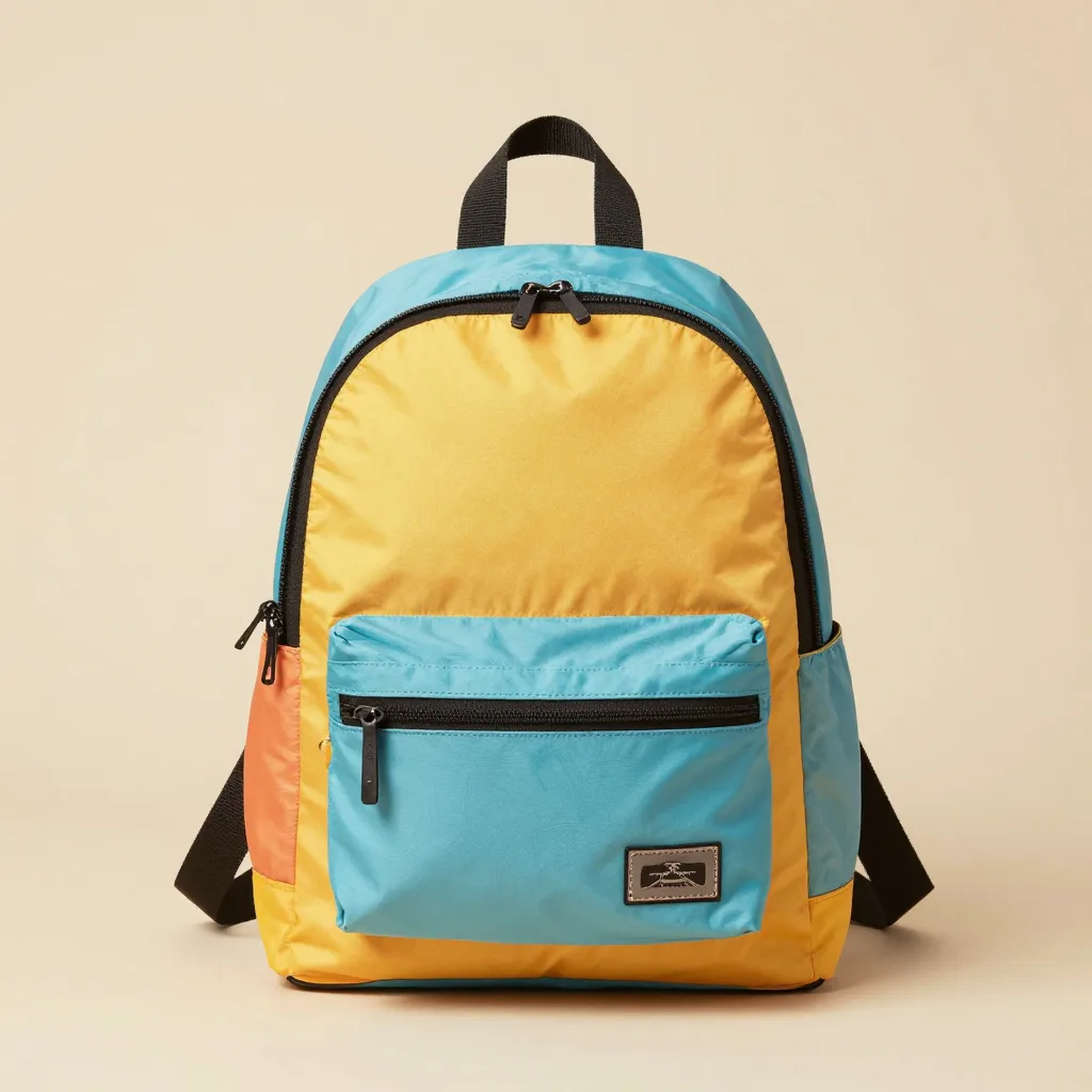 A bright colourful mochila bag on a light background